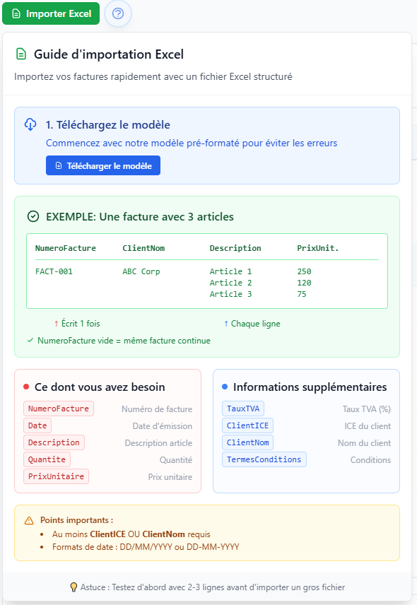 Import Excel EFacture Express - Transition rapide depuis vos fichiers existants